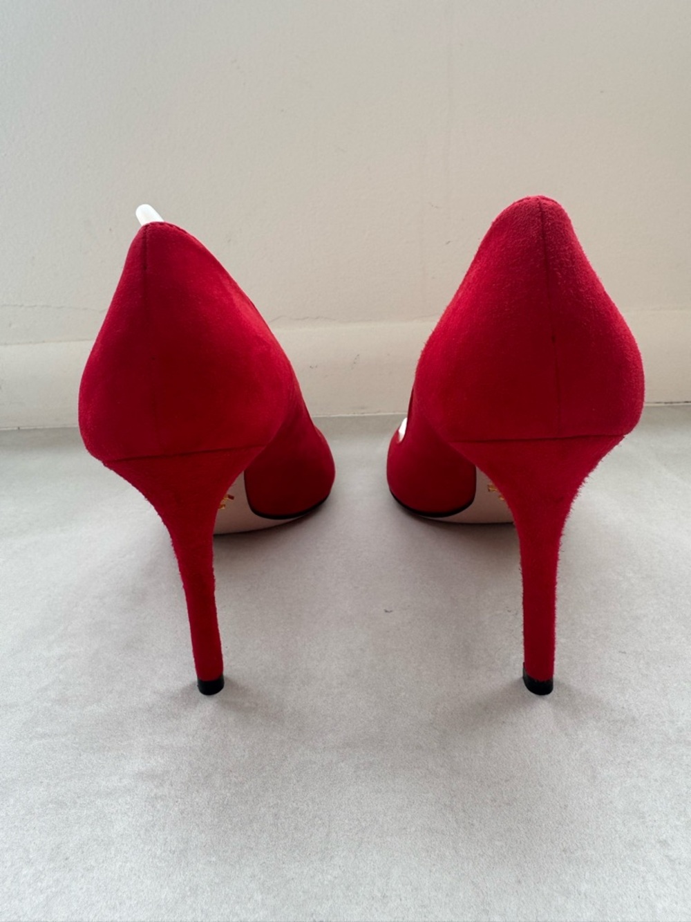Prada Red Suede Pointed Toe Pumps - Picture 4 of 10